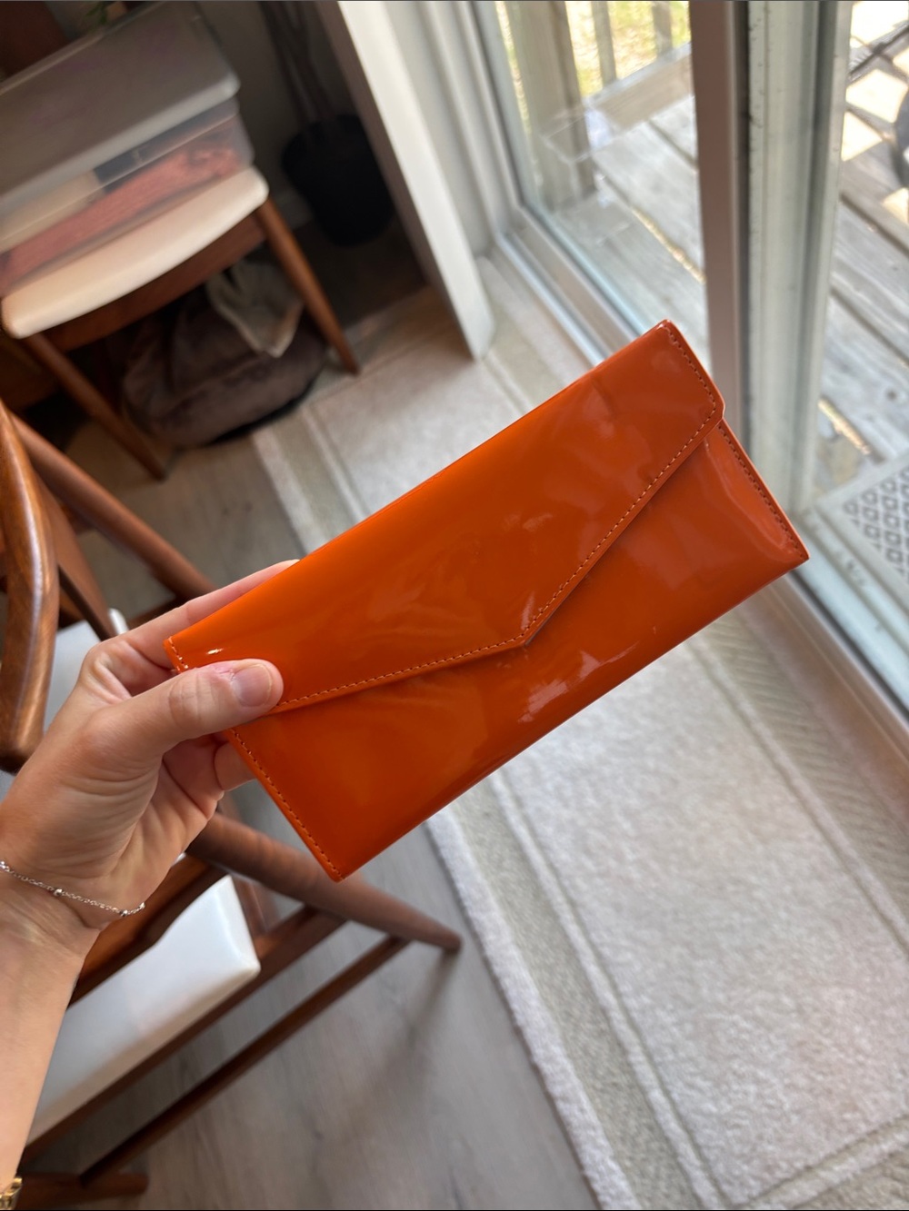 Patent Envelope Clutch in Bright Orange - Women Bags, rainbow inside